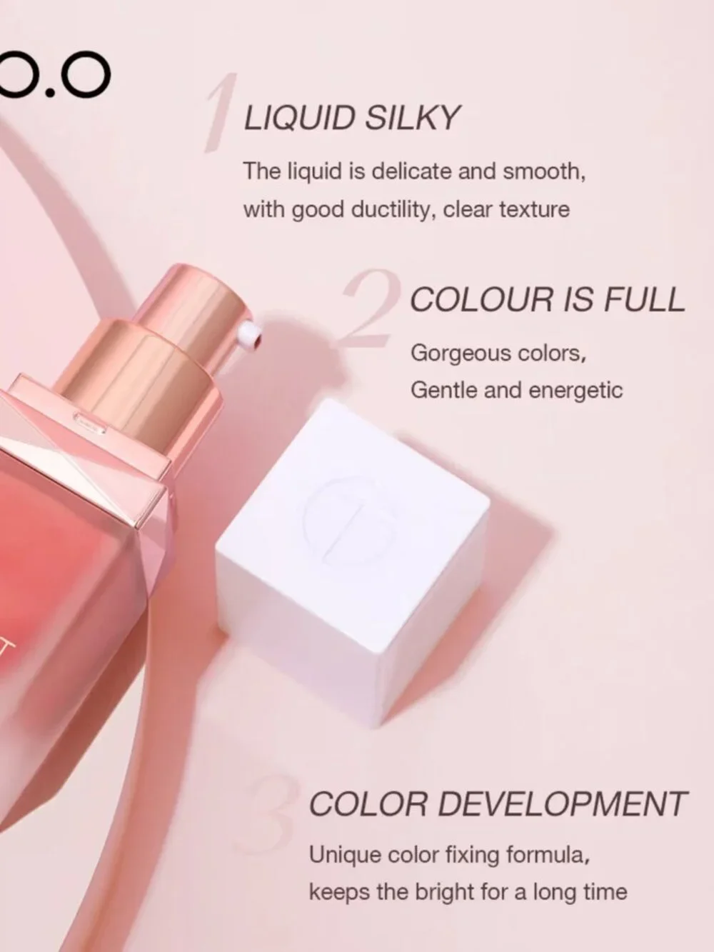 O.TWO.O Velvet Liquid Blush 01 Pink Purple, Long-Lasting Dewy Cheek Color